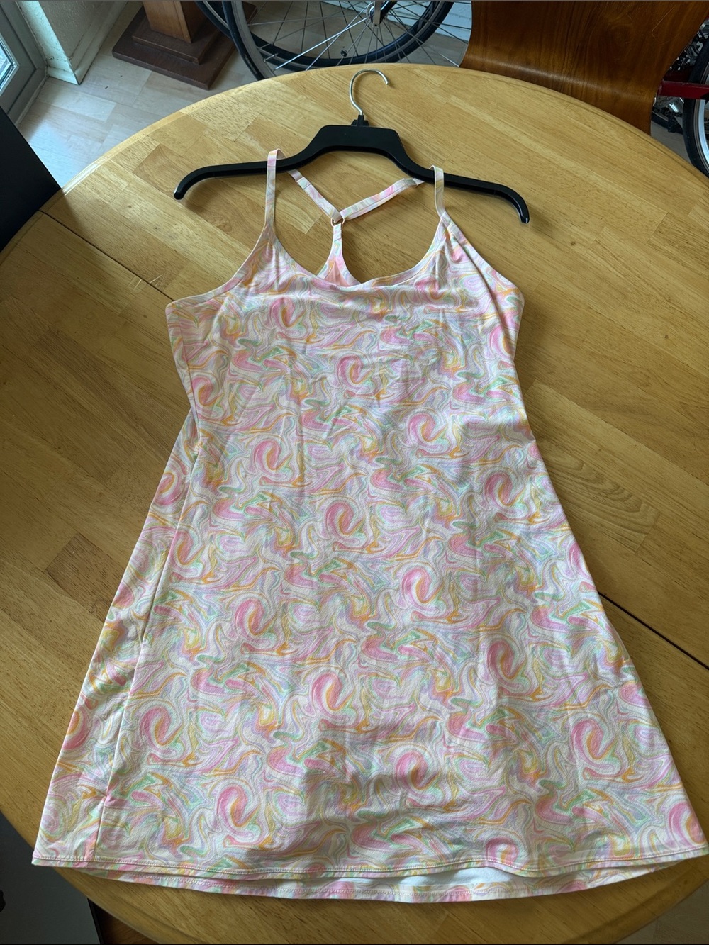 The Exercise Dress by Outdoor Voices — Marble Swirl Pink, Size M